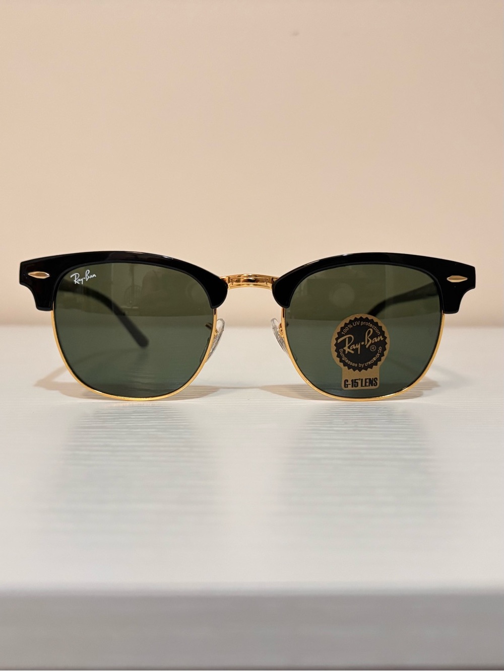 NWT Ray-Ban Clubmaster Classic RB3016 Black & Gold Framed Sunglasses
